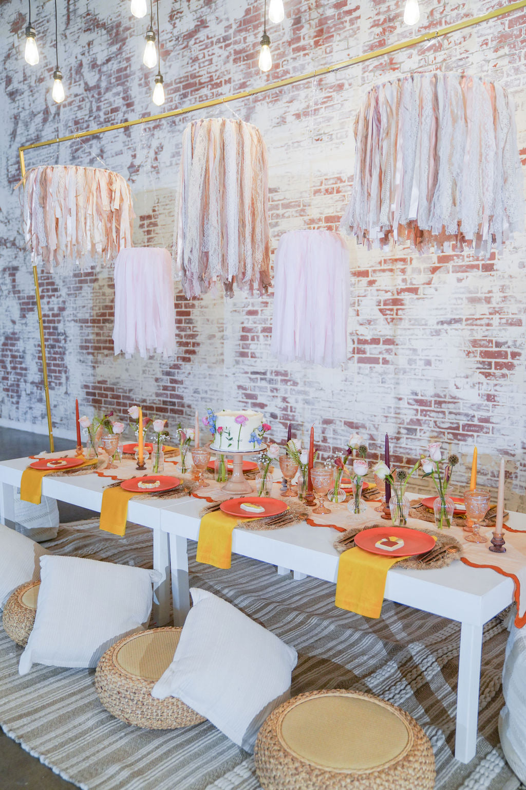 Ribbon and lace fringe aerial ring hanging from the ceiling