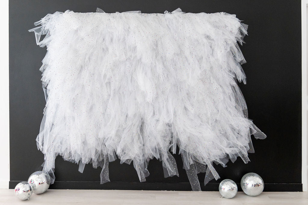 Tulle Fringe Backdrop in White Stars-Oh My Darling Party Co-Fringe Backdrop, Streamer Backdrop, Fringe perfect for events & parties!