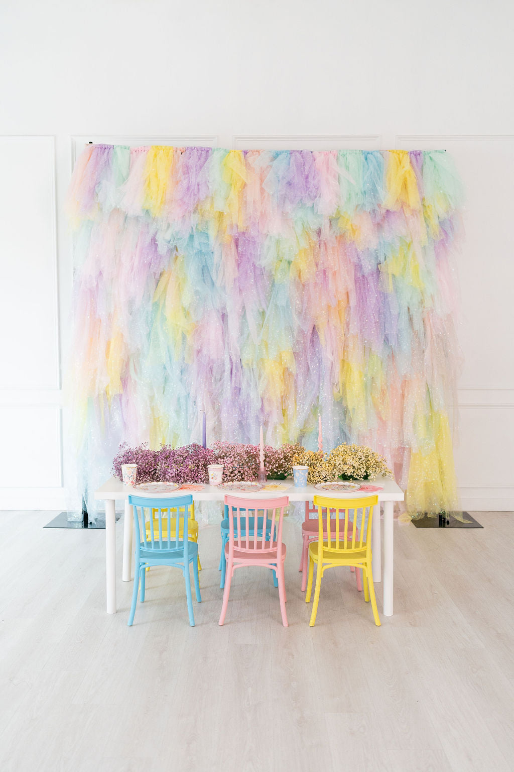 Tulle Fringe Backdrop in Pastel Rainbow-Backdrops-Oh My Darling Party Co