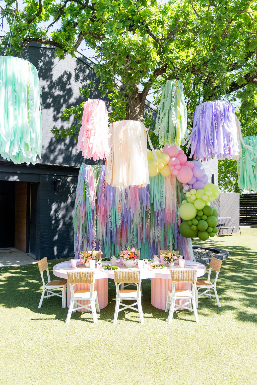 Flower fringe aerial ring hanging from the ceiling