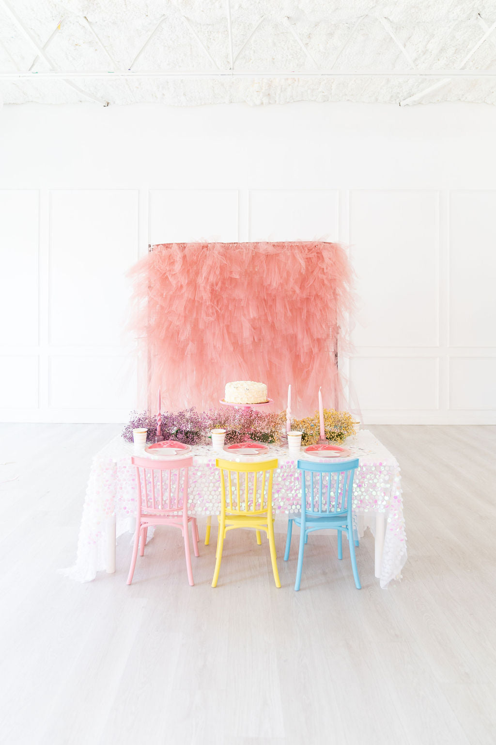 Tulle Fringe Backdrop in Rose-Backdrops-Oh My Darling Party Co