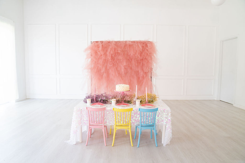 Tulle Fringe Backdrop in Rose-Backdrops-Oh My Darling Party Co