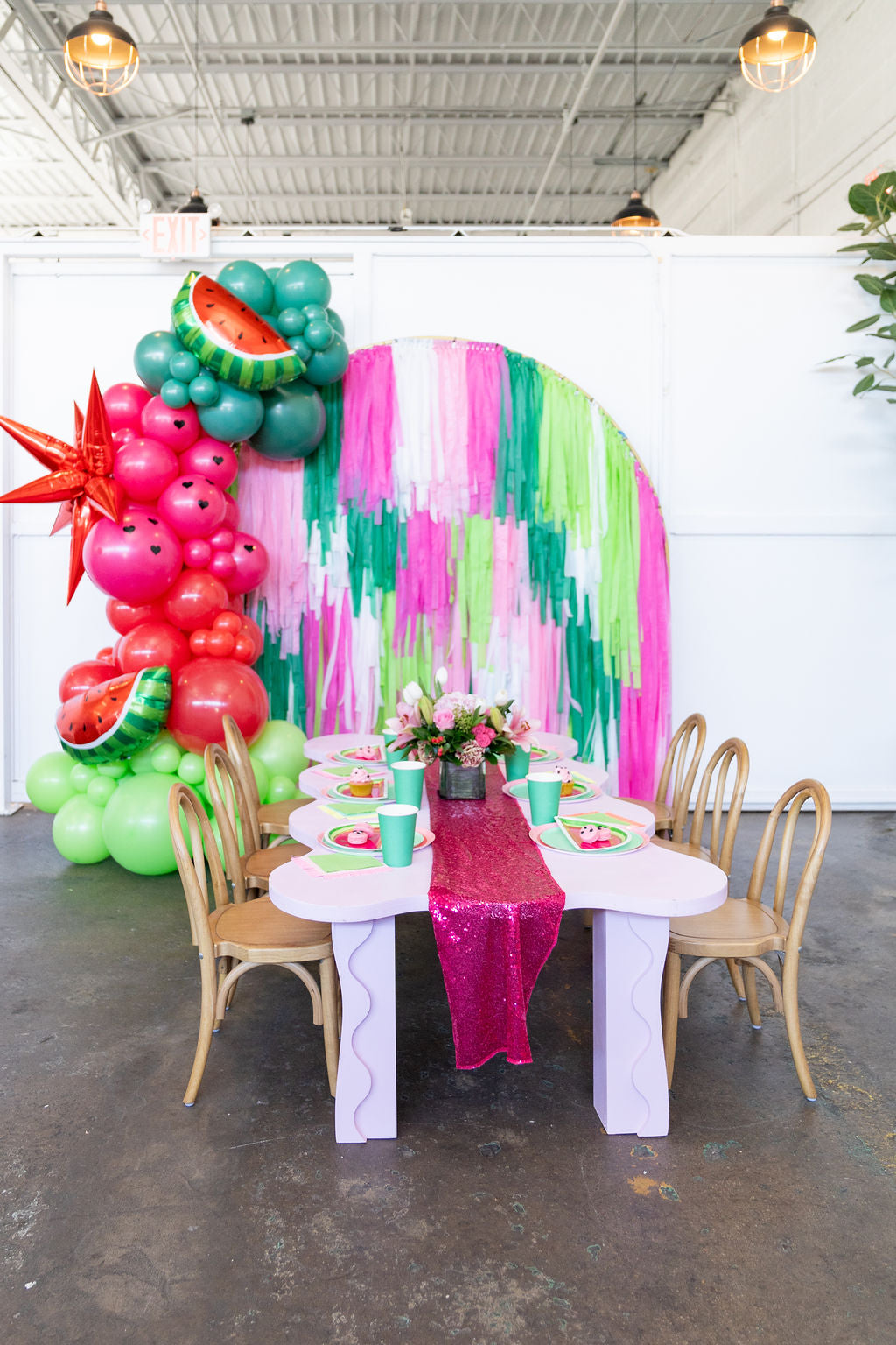 Watermelon Semi Circle Fringe Backdrop-Semi Circle Backdrop-Oh My Darling Party Co