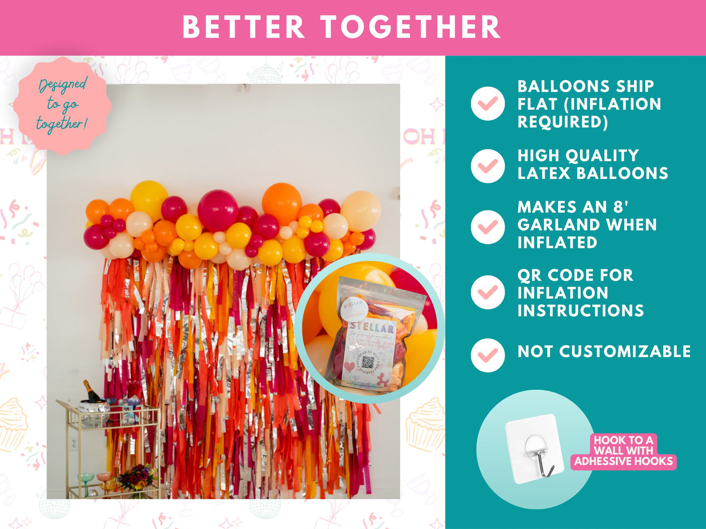 Dazed & Engaged Balloon Kit-Fringe Backdrop-Party Decor-Balloon Kits-Oh My Darling Party Co-90s bachelorette, bachelorette, bachelorette party, balloons, beach, boho bachelorette, fiesta, fiesta collection, fiesta party, final fiesta, last fiesta, mexican fiesta, pink and orange bachelorette, pink bachelorette, retro, retro bachelorette, summer, summer fun, summer party, summer soiree