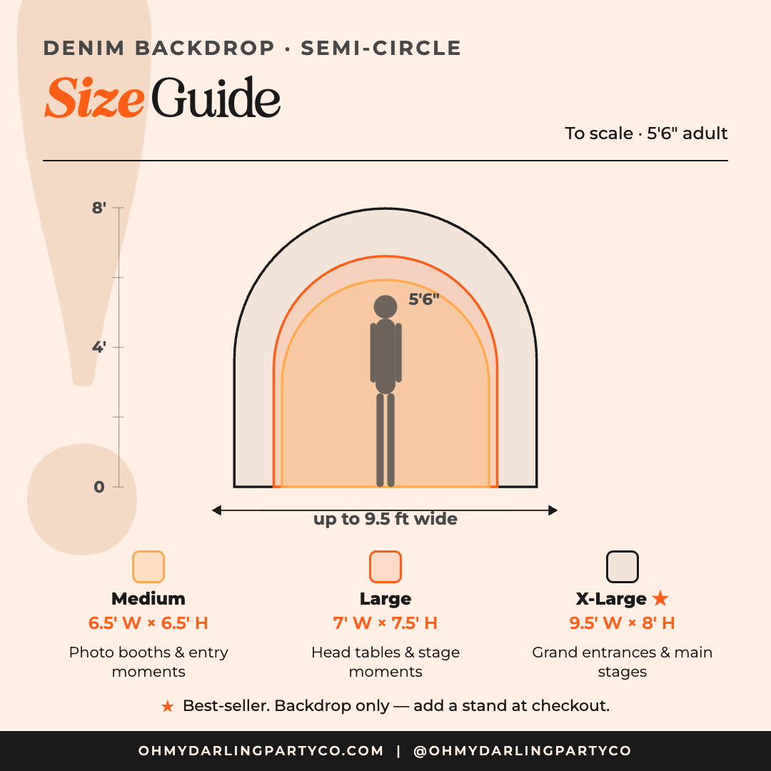Denim backdrop semi-circle size guide