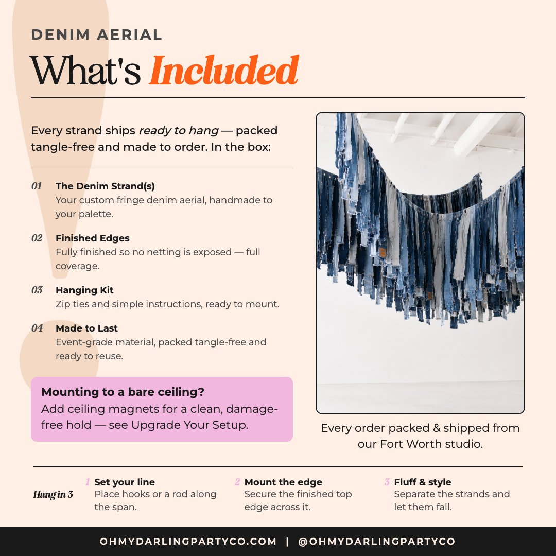 Denim Aerial what's included by Oh My Darling Party Co