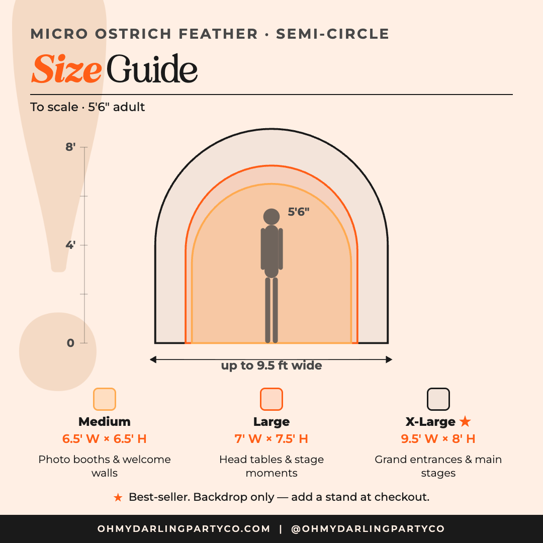 Feather backdrop semi-circle size guide