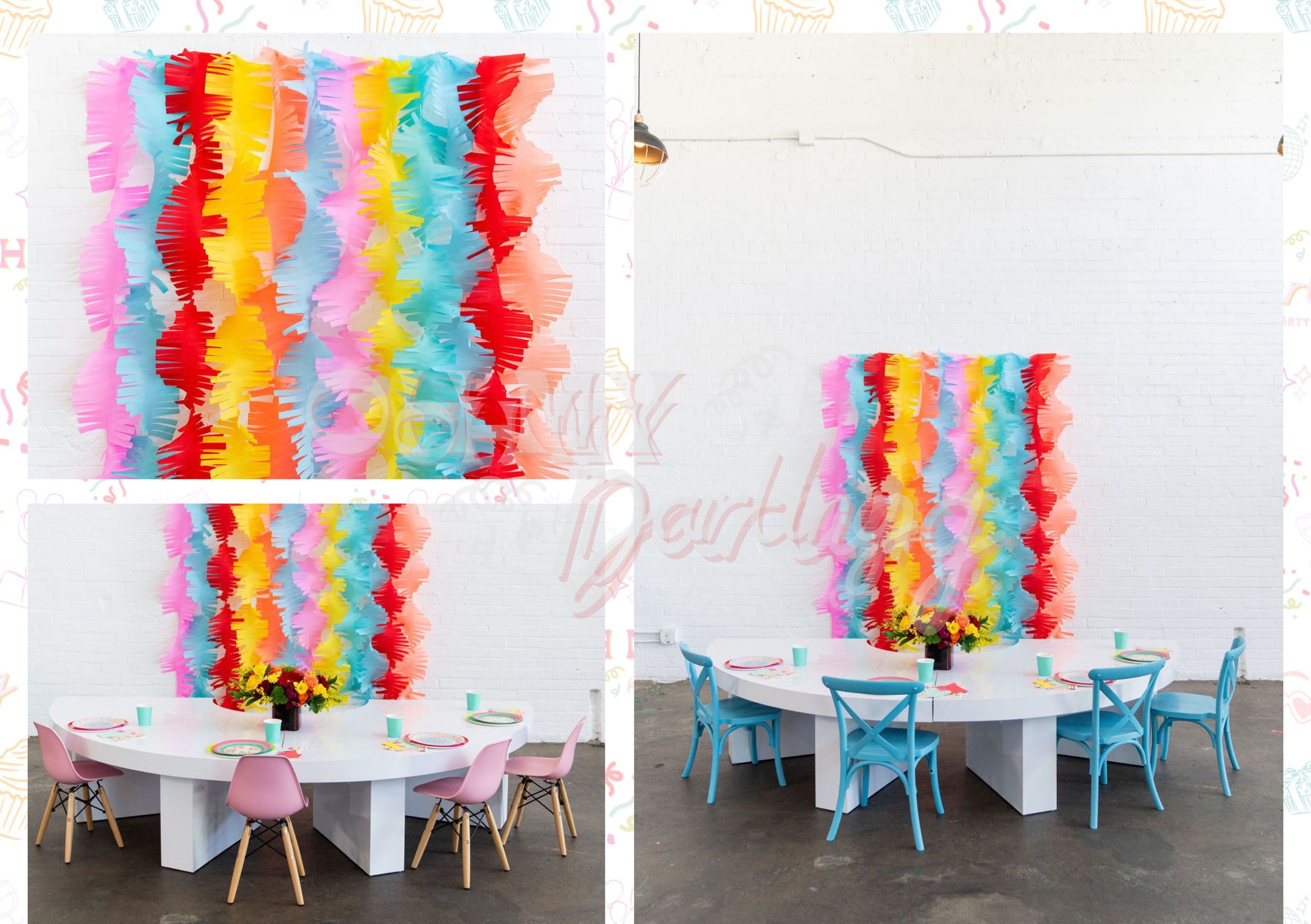 Riles & Bash Mexican Fiesta Streamer Backdrop with Crepe authentic Paper Flowers and Ruffled Fiesta Streamers