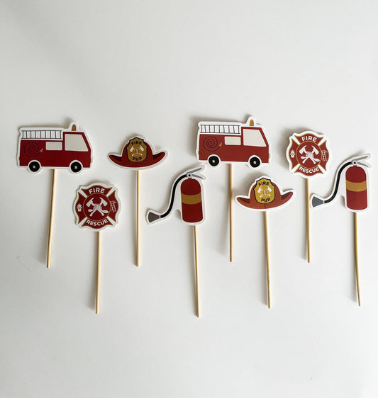 Fire Truck Toppers-Fringe Backdrop-Party Decor-Josi James-Oh My Darling Party Co-birthday boy, Birthday Party, boy, boy baby shower, boy birthday, boy party, boy shower, boys birthday, cake topper, cake toppers, cupcake topper, Cupcake Toppers, firetruck, Kids Party, party decor, party supplies, red