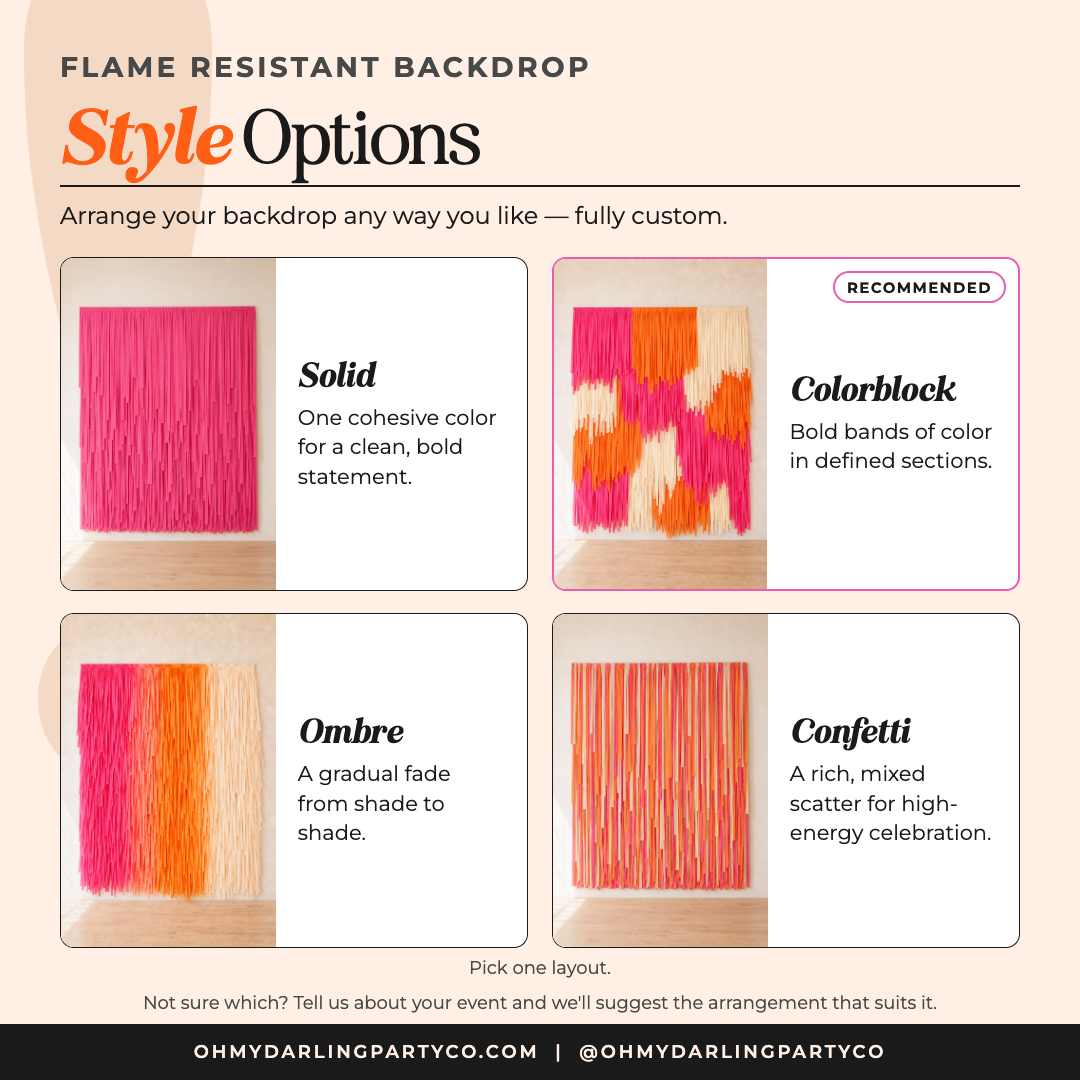 Flame Resistant Backdrop color options by Oh My Darling Party Co