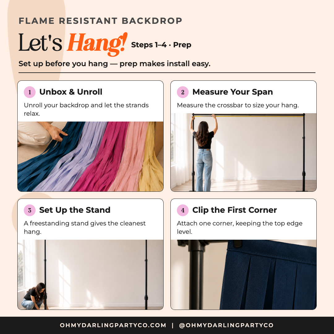 Flame Resistant Backdrop installation by Oh My Darling Party Co