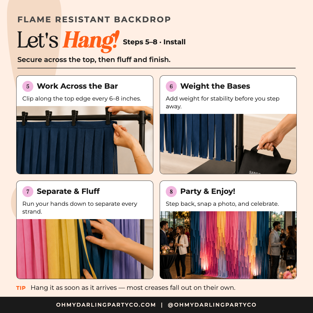 Flame Resistant Backdrop installation by Oh My Darling Party Co