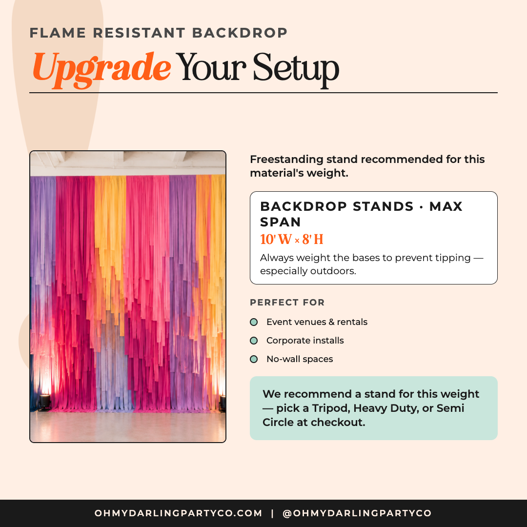 Flame Resistant Backdrop stand upgrade by Oh My Darling Party Co