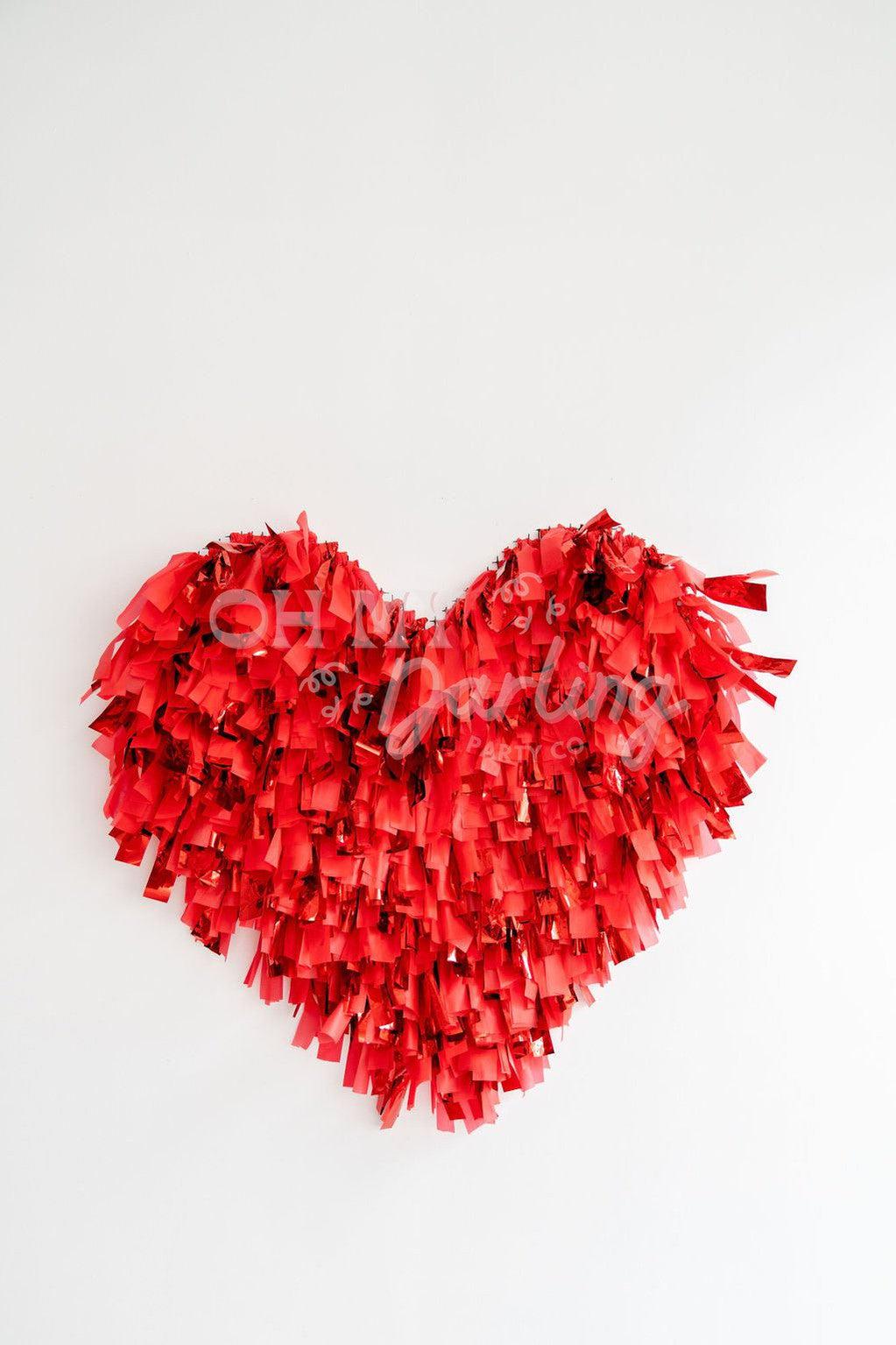 Heart Shape Backdrop-Fringe Backdrop-Party Decor-Oh My Darling Party Co-Oh My Darling Party Co-backdrops for party, balloon garlands, be my valentine, conversation hearts, fringe garland, Fringe Streamers, hearts, love, Love Is Love, love letters, love party, metallic red, OMDPC, party backdrops, party supplies, pink hearts, red, RED BACKDROP, red hearts, tassels, valentines, valentines day, valentines day party, valentines party, valentines party decor, valentintes