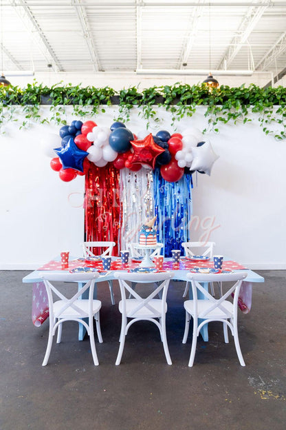 Hello, USA Backdrop-Fringe Backdrop-Party Decor-Oh My Darling Party Co-Oh My Darling Party Co-1st birthday decor, 4th july, 4th of July, Airplane, america, American Flag, baby shower decor, bachelorette, bachelorette backdro, bachelorette party, backdrops for party, balloon garland, balloon garlands, best sellers, birthday boy, birthday decor, birthday party, blue and white, BLUE BACKDROP, BLUE BACKDROPS, boat, boating, boats, boho nursery, boho party decor, boho tassel garland, boy party, bridal shower, co