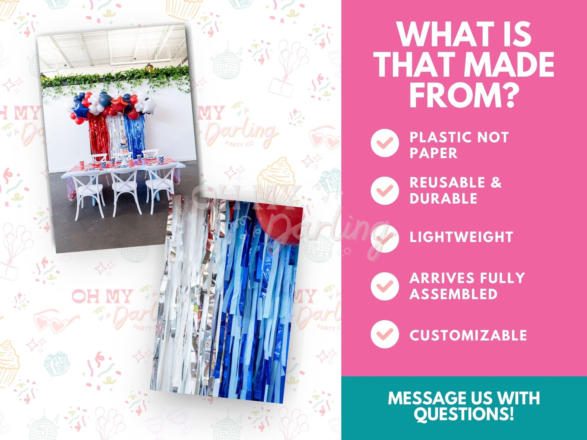 Hello, USA Backdrop-Fringe Backdrop-Party Decor-Oh My Darling Party Co-Oh My Darling Party Co-1st birthday decor, 4th july, 4th of July, Airplane, america, American Flag, baby shower decor, bachelorette, bachelorette backdro, bachelorette party, backdrops for party, balloon garland, balloon garlands, best sellers, birthday boy, birthday decor, birthday party, blue and white, BLUE BACKDROP, BLUE BACKDROPS, boat, boating, boats, boho nursery, boho party decor, boho tassel garland, boy party, bridal shower, co