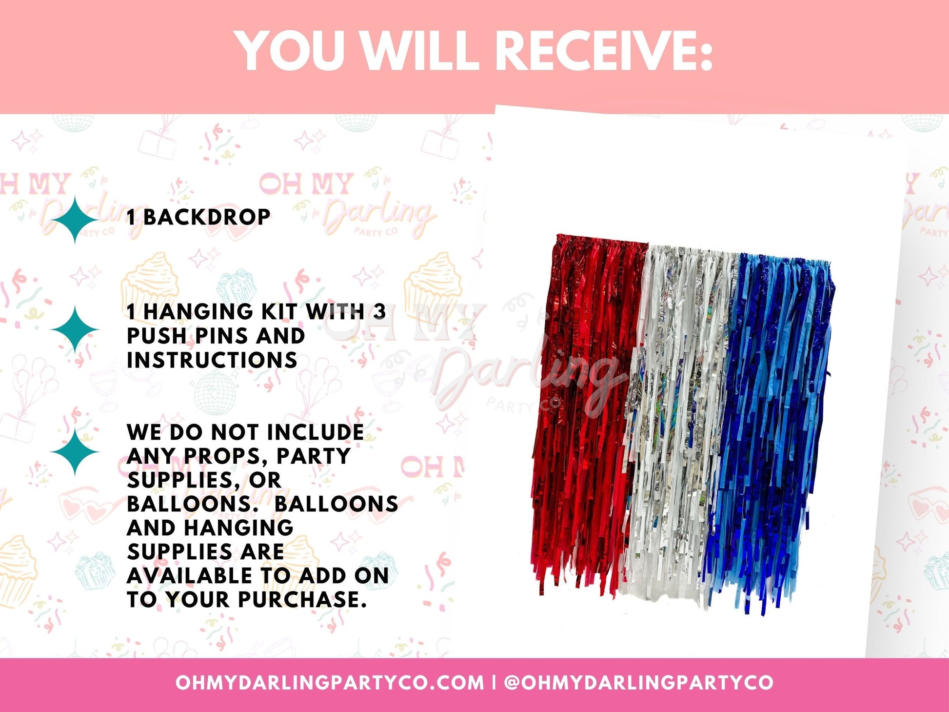 Hello, USA Backdrop-Fringe Backdrop-Party Decor-Oh My Darling Party Co-Oh My Darling Party Co-1st birthday decor, 4th july, 4th of July, Airplane, america, American Flag, baby shower decor, bachelorette, bachelorette backdro, bachelorette party, backdrops for party, balloon garland, balloon garlands, best sellers, birthday boy, birthday decor, birthday party, blue and white, BLUE BACKDROP, BLUE BACKDROPS, boat, boating, boats, boho nursery, boho party decor, boho tassel garland, boy party, bridal shower, co