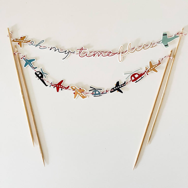 Airplane Cake Banner Time Flies-Oh My Darling Party Co-Fringe Backdrop, Streamer Backdrop, Fringe perfect for events & parties!