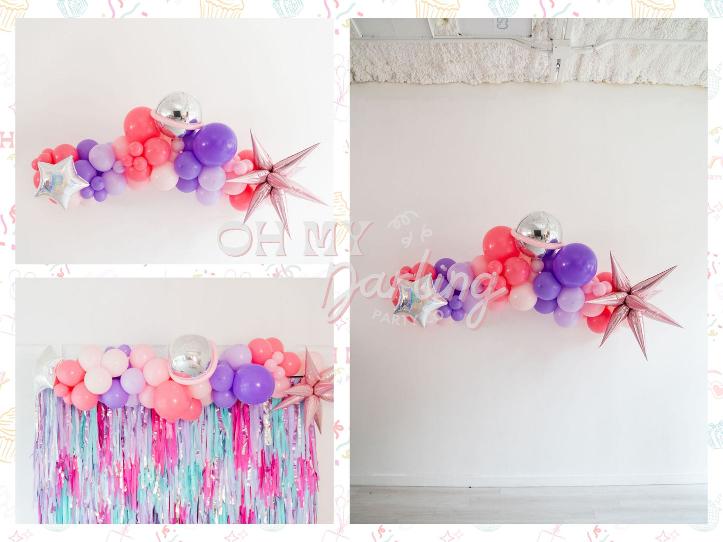 Interstellar Balloon Kit-Fringe Backdrop-Party Decor-Balloon Kits-Oh My Darling Party Co-balloons, candy pink, girl space party, interstellar, love you two the moon and back, out of the galaxy, outerspace, Pink, pink and purple, PINK BACKDROP, pink purple party, purple and pink, purple and pink party, space cowgirl, space party, two infinity