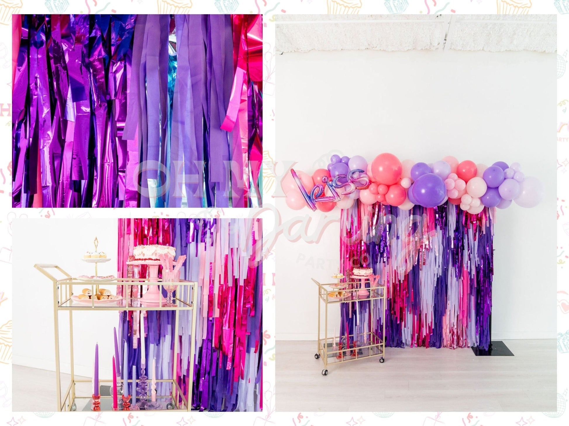 Iris & Lilac Fringe Backdrop-Fringe Backdrop-Party Decor-Oh My Darling Party Co-Oh My Darling Party Co-baby shower, backdrops for party, balloon garlands, be my valentine, birthday decorations, bridal, bridal party, bridal shower, bridal shower decor, butterfly party, candy pink, christmas 22, dark purple, default, first birthday, fringe backdrop, fringe garland, Fringe Streamers, girl baby shower, girl birthday, girl space party, metallic purple, OMDPC, outerspace, party backdrops, party decor, pink, pink 