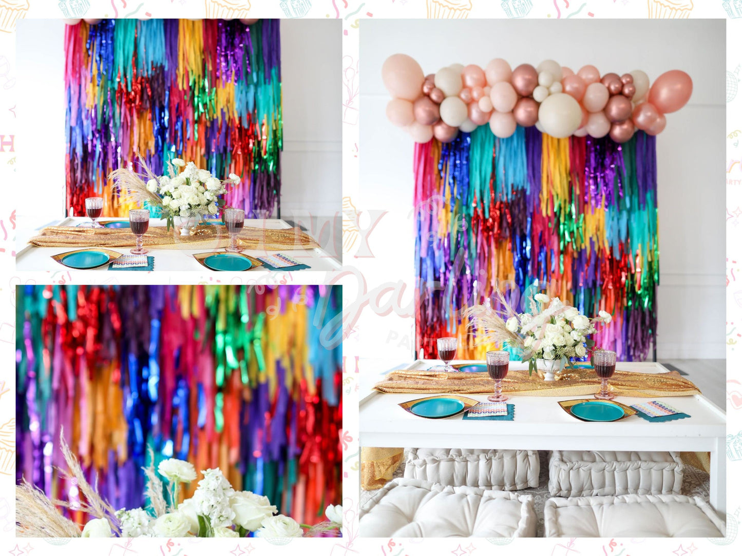 Jewel Tone Rainbow Backdrop-Fringe Backdrop-Party Decor-Oh My Darling Party Co-Oh My Darling Party Co-1st birthday decor, baby shower decor, bachelorette, bachelorette backdro, bachelorette party, backdrops for party, balloon garland, balloon garlands, bermuda, best sellers, birthday decor, birthday party, BLUE BACKDROP, BLUE BACKDROPS, blush, boho nursery, boho party decor, boho tassel garland, boy party, bridal shower, cochella party decor, colorful backdrop, default, fall, fiesta, fringe backdrop, fringe