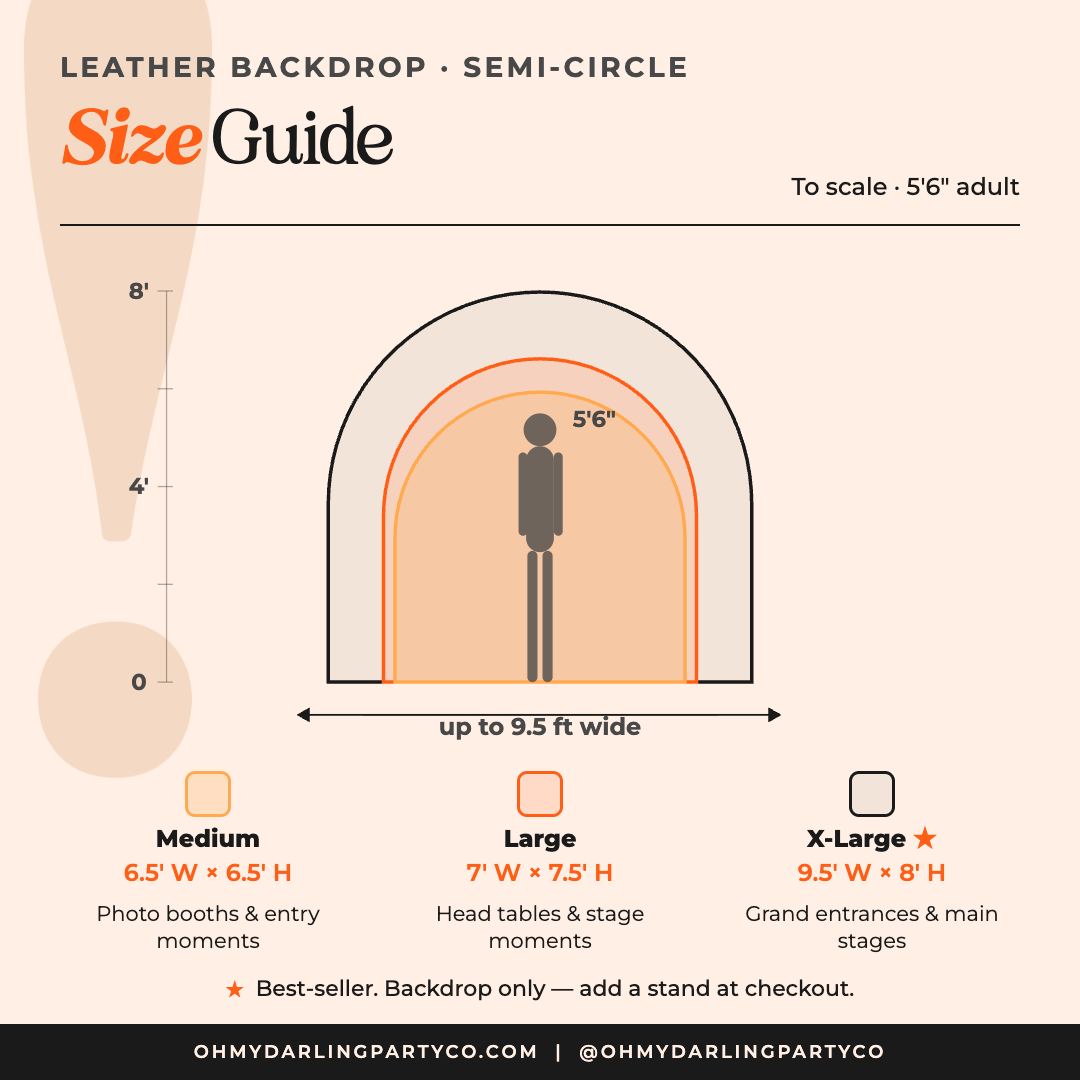 Leather Backdrop semi circle size guide by Oh My Darling Party Co