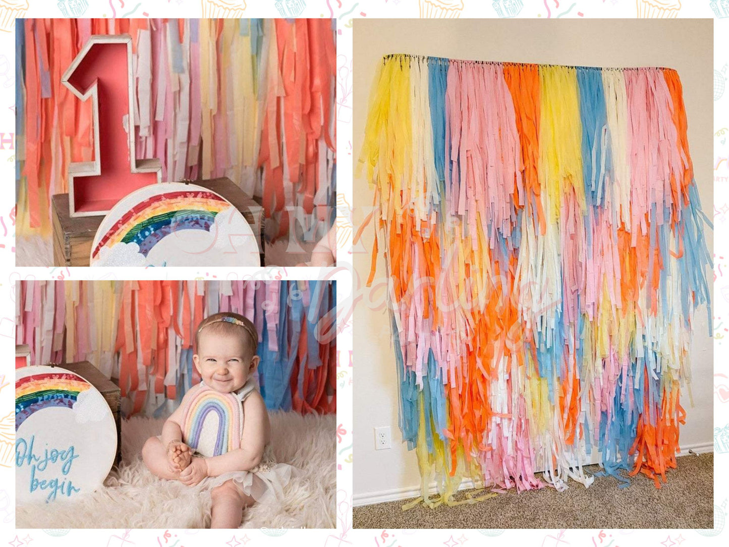 Little Rainbow Fringe Backdrop-Fringe Backdrop-Party Decor-Oh My Darling Party Co-Oh My Darling Party Co-baby, baby shower, backdrops for party, balloon garlands, be my valentine, BLUE BACKDROP, BLUE BACKDROPS, boho rainbow, bright rainbow, bubblegum, buttercup, butterfly, coral, cream, default, fairy, fringe garland, Fringe Streamers, girl baby shower, girl party, light blue, oh baby, OMDPC, ORANGE BACKDROP, party backdrops, pastel, pastel birthday, pastel party, pastel rainbows, pastel unicorn party, past