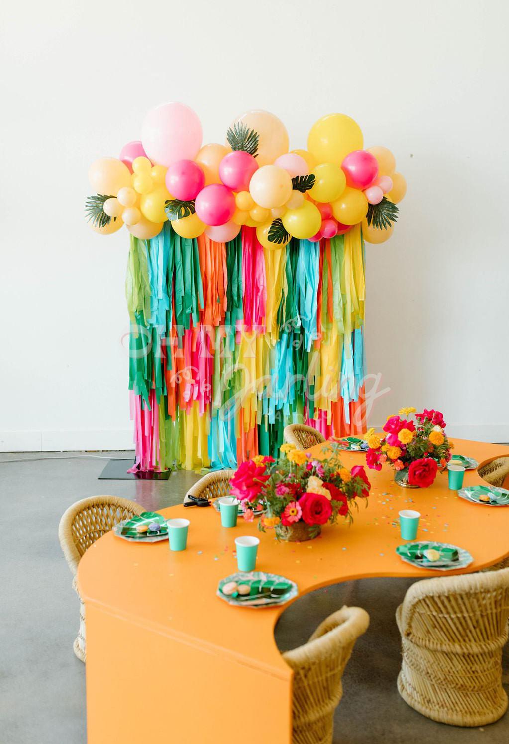 Luau Backdrop-Fringe Backdrop-Party Decor-Oh My Darling Party Co-Oh My Darling Party Co-backdrops for party, balloon garlands, Bermuda, cactus, Candy Pink, Coral, fringe garland, Fringe Streamers, Goldenrod, green, GREEN BACKDROP, GREEN BACKDROPS, hawaii, Kelly, kelly green, Lime, lime green, luau, OMDPC, orange, Orange & Pink, ORANGE BACKDROP, oranges, party backdrops, Pink, pink and orange, PINK BACKDROP, pink orange yellow, pink party, pool party, standard, summer, summer fruit, summer soiree, tassels, t