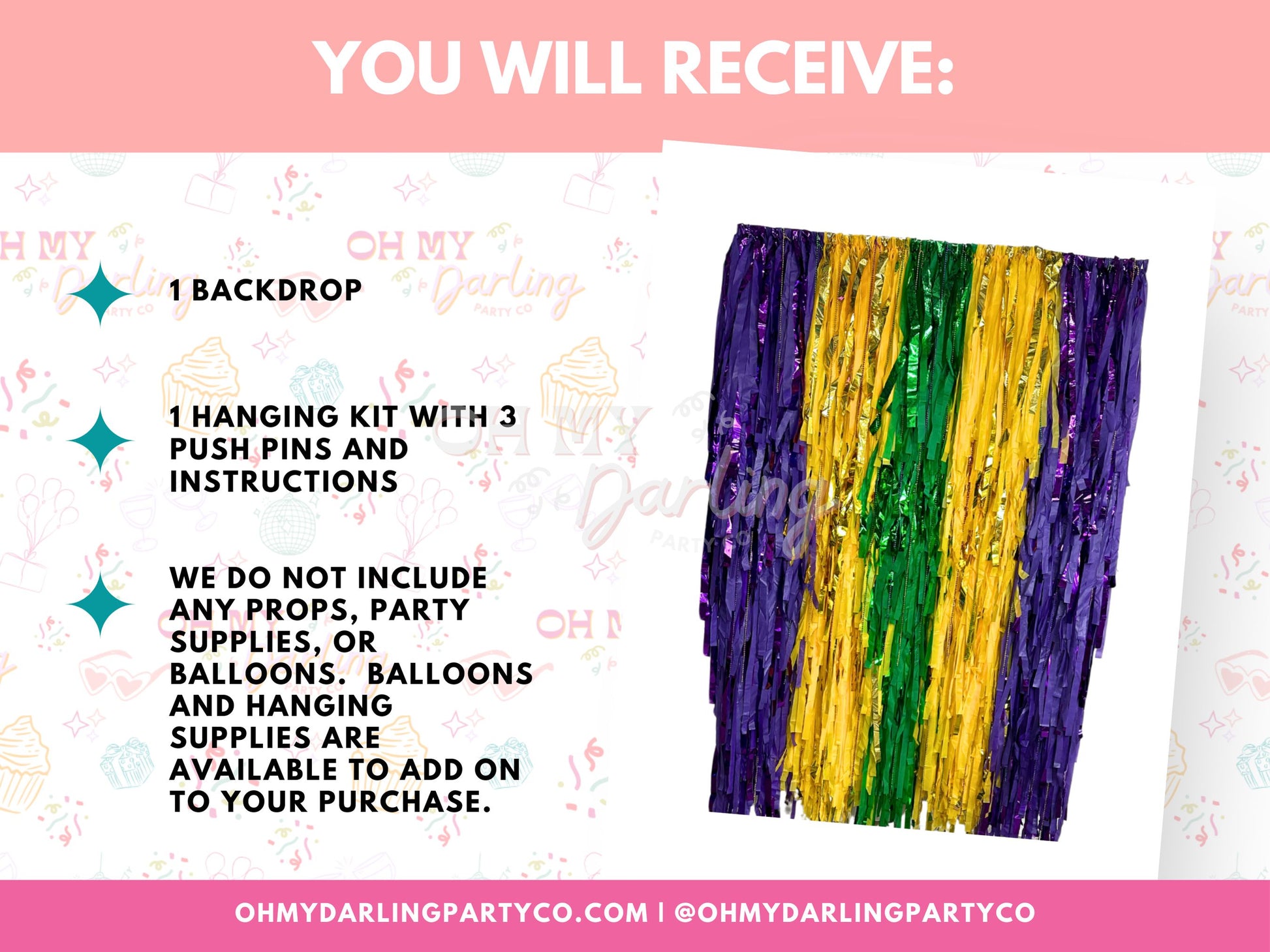 Mardi Gras Madness Backdrop-Fringe Backdrop-Party Decor-Oh My Darling Party Co-Oh My Darling Party Co-1st birthday decor, 21st Birthday, 90s bachelorette party, baby shower decor, bachelorette, bachelorette backdro, bachelorette party, backdrops for party, balloon garland, balloon garlands, beads beignets and bubbly, best sellers, birthday decor, birthday decorations, birthday girl, birthday party, blackout on bourbon, boho nursery, boho party decor, boho tassel garland, bridal shower, bride on bourbon, cel