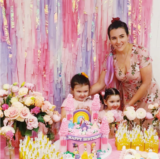 Oh my darling party co customer photo of pink and purple fringe backdrop