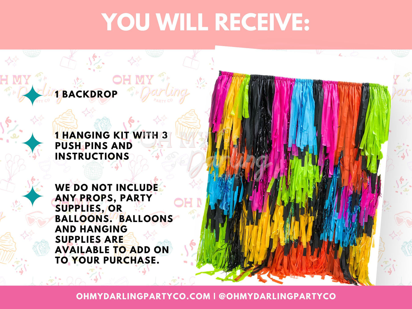 Neon Night Backdrop-Fringe Backdrop-Party Decor-Oh My Darling Party Co-Oh My Darling Party Co-1st birthday decor, 90s bachelorette, 90s bachelorette party, baby shower decor, bachelorette, bachelorette backdro, bachelorette party, backdrops for party, balloon garland, balloon garlands, bermuda, best sellers, birthday boy, birthday decor, birthday decorations, birthday girl, Birthday Party, black, black backdrops, BLUE BACKDROP, BLUE BACKDROPS, boho nursery, boho party decor, boho tassel garland, bridal show