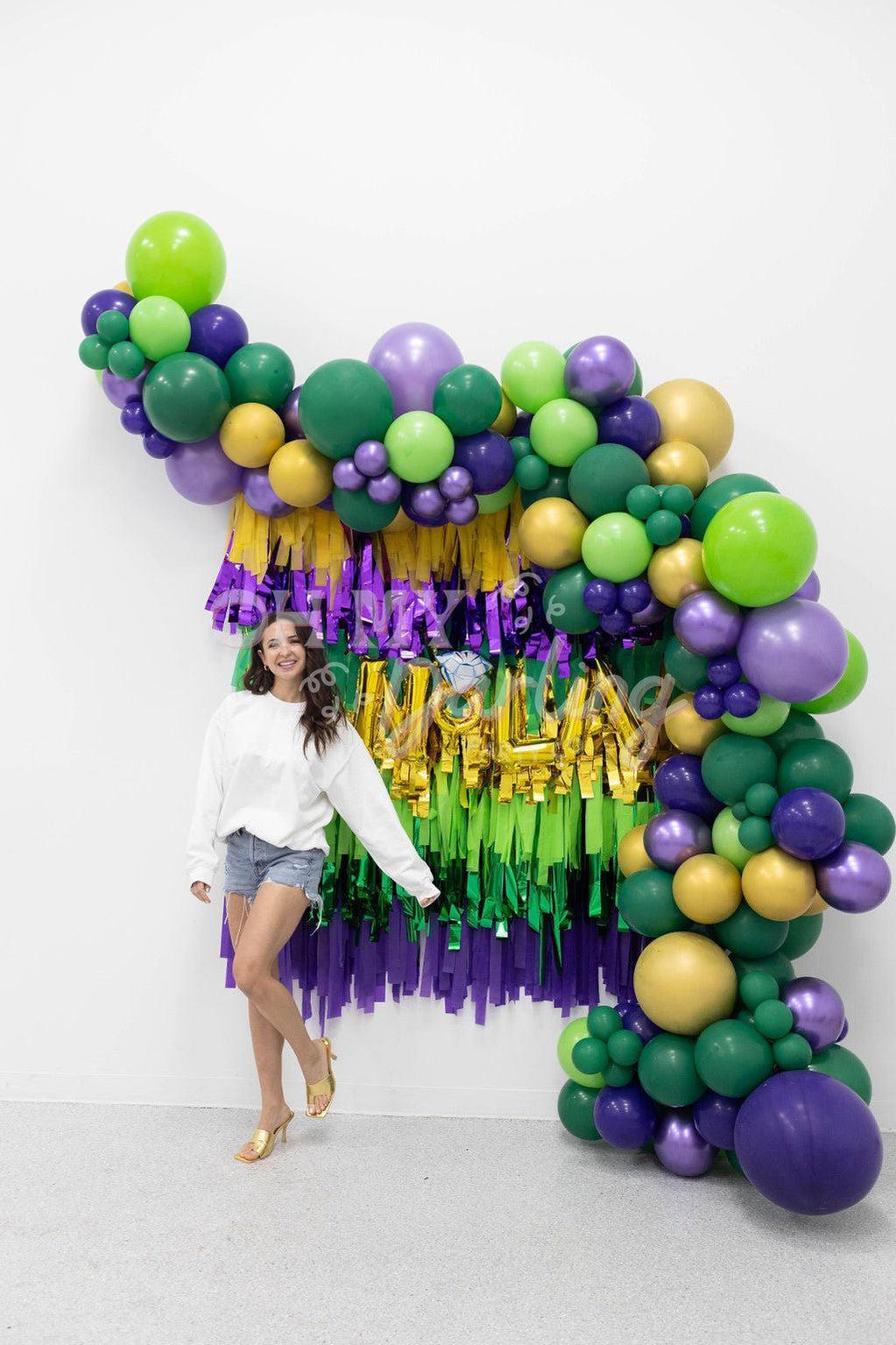 New Orleans Fringe Backdrop-Fringe Backdrop-Party Decor-Oh My Darling Party Co-Oh My Darling Party Co-bachelorette, bachelorette party, backdrops for party, balloon garlands, beads beignets and bubbly, blackout on bourbon, bride on bourbon, dark purple, default, fringe backdrop, fringe garland, Fringe Streamers, gold, GOLD BACKDROP, gold details, got your bash, green, GREEN BACKDROP, GREEN BACKDROPS, hunter green, kelly green, lime green, metallic backdrop, metallic gold, metallic purple, new orleans, nola,