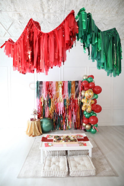Not My Gumdrop Buttons Backdrop-Fringe Backdrop-Party Decor-Oh My Darling Party Co-Oh My Darling Party Co-bachelorette party, backdrops for party, balloon garlands, birthday party, christmas, Christmas 22, christmas birthday, Christmas Decor, christmas decoration, christmas dinner, christmas eve, Christmas in The South, Christmas Party, christmas party decor, christmas party idea, country christmas, cowboy christmas, fringe garland, Fringe Streamers, green and red, GREEN BACKDROP, GREEN BACKDROPS, hunter gr