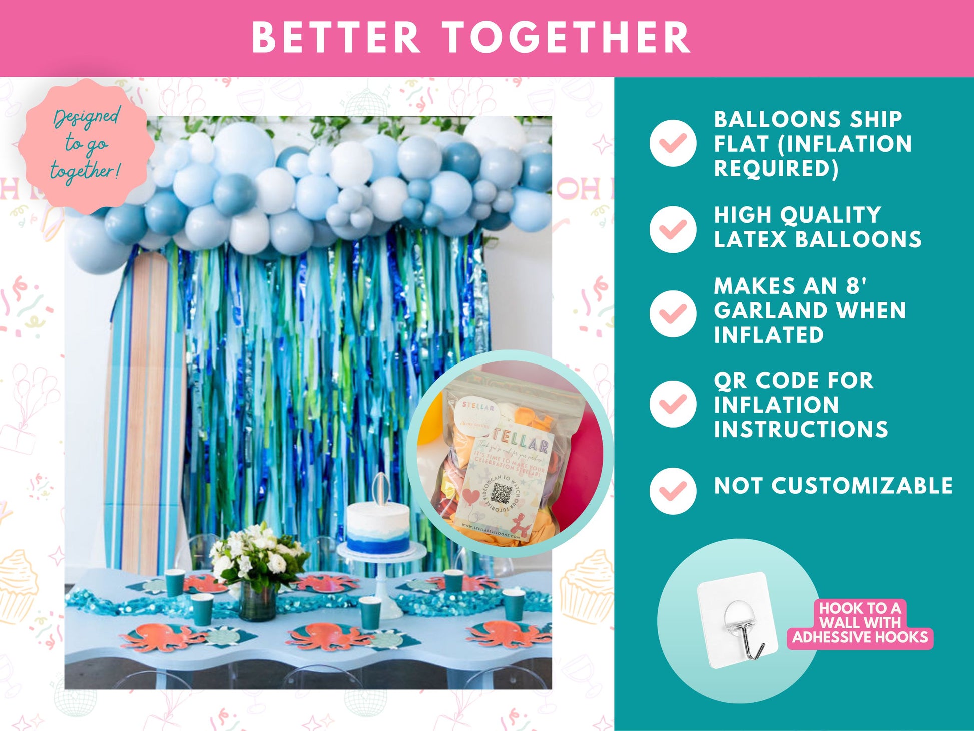 Ocean Balloon Kit-Fringe Backdrop-Party Decor-Balloon Kits-Oh My Darling Party Co-baby blue, balloons, blue, blue and peach, blue and white, blue baby shower, blue party, bluey, dusty blue, fish, Fishing, gone fishing, light blue, ocean, pastel blue, pool party, Pool Side, shark, sharks, under the sea