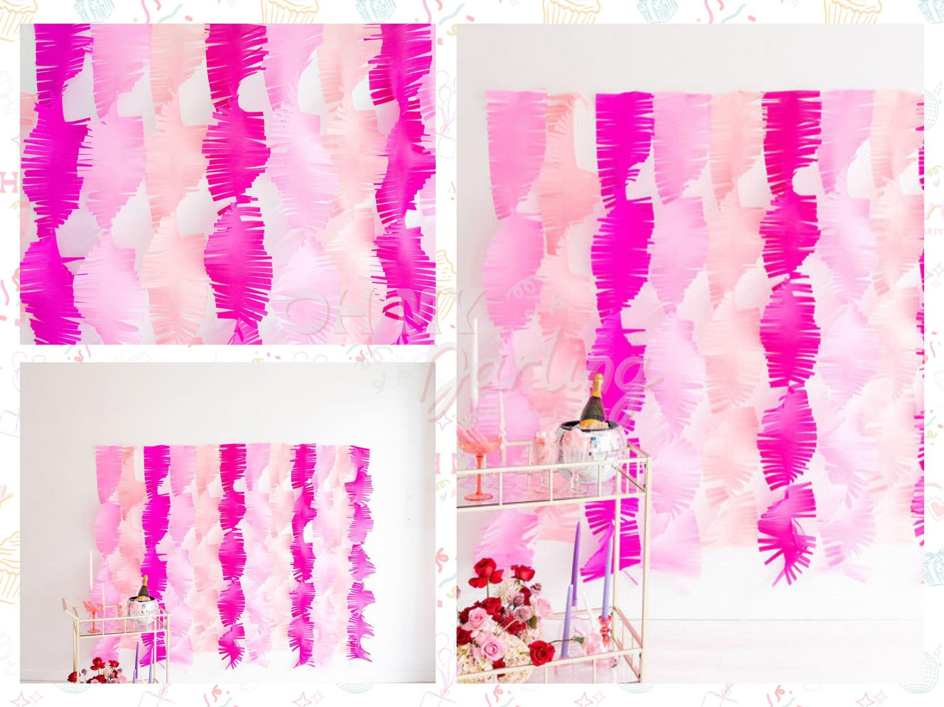 Pink Crepe Paper Fringe Streamer Bundle-Fringe Backdrop-Party Decor-Oh My Darling Party Co-Oh My Darling Party Co-1st birthday decor, affordable fringe backdrop, baby pink, baby shower decor, bachelorette, bachelorette backdro, bachelorette party, backdrops for party, balloon garland, balloon garlands, be my valentine, best sellers, birthday decor, birthday party, boho nursery, boho party decor, boho tassel garland, bridal shower, candy pink, cochella party decor, colorful backdrop, crepe paper streamers, f