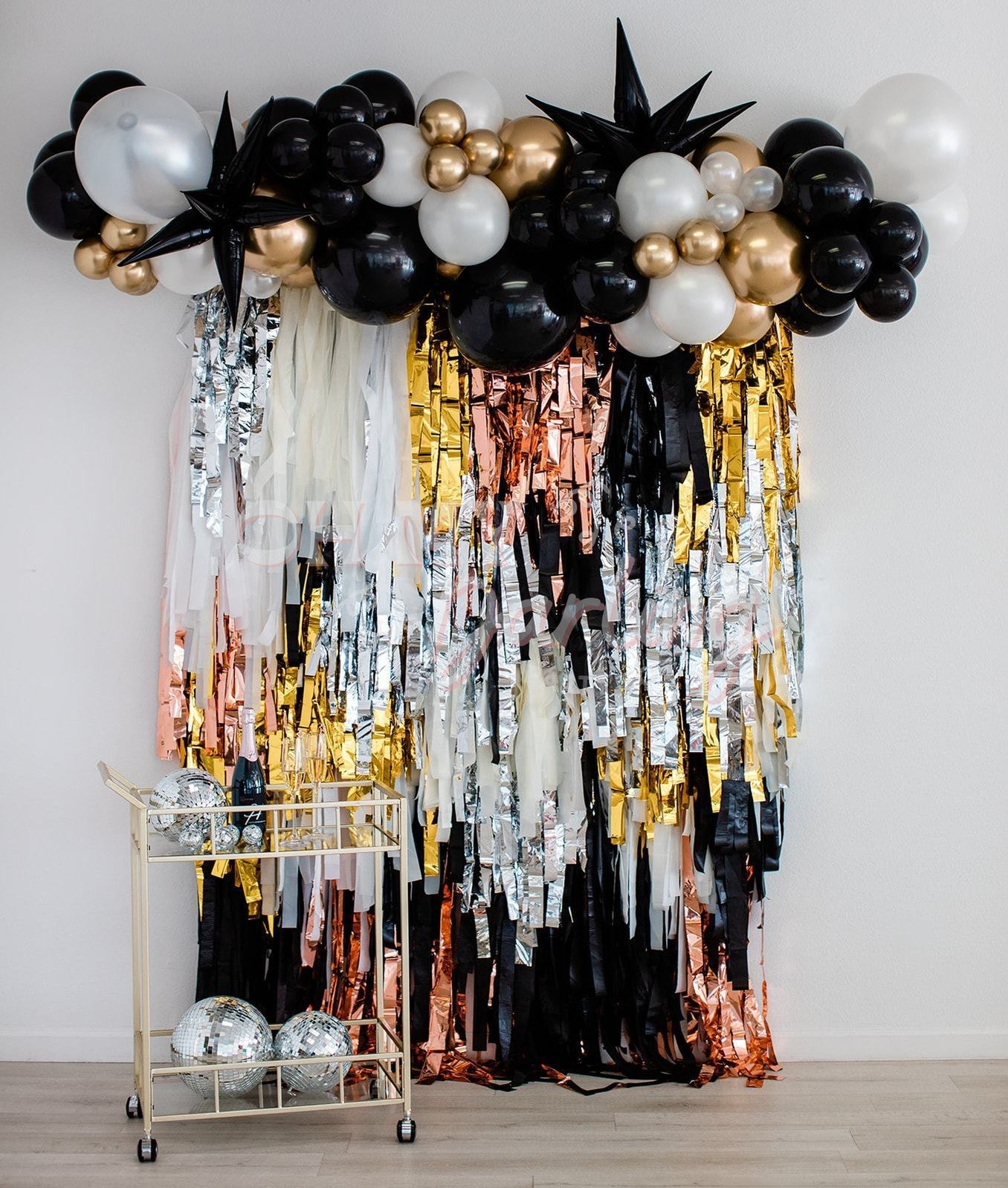 Pop Fizz Clink Backdrop-Fringe Backdrop-Party Decor-Oh My Darling Party Co-Oh My Darling Party Co-& Black with Rose Gold, 1st birthday decor, baby shower decor, bachelorette, bachelorette backdro, bachelorette party, backdrops for party, balloon garland, balloon garlands, best sellers, birthday decor, birthday party, black, black backdrops, boho nursery, boho party decor, boho tassel garland, bridal, bridal party, bridal shower, bridal shower decor, christmas, Christmas 22, cochella party decor, colorful ba