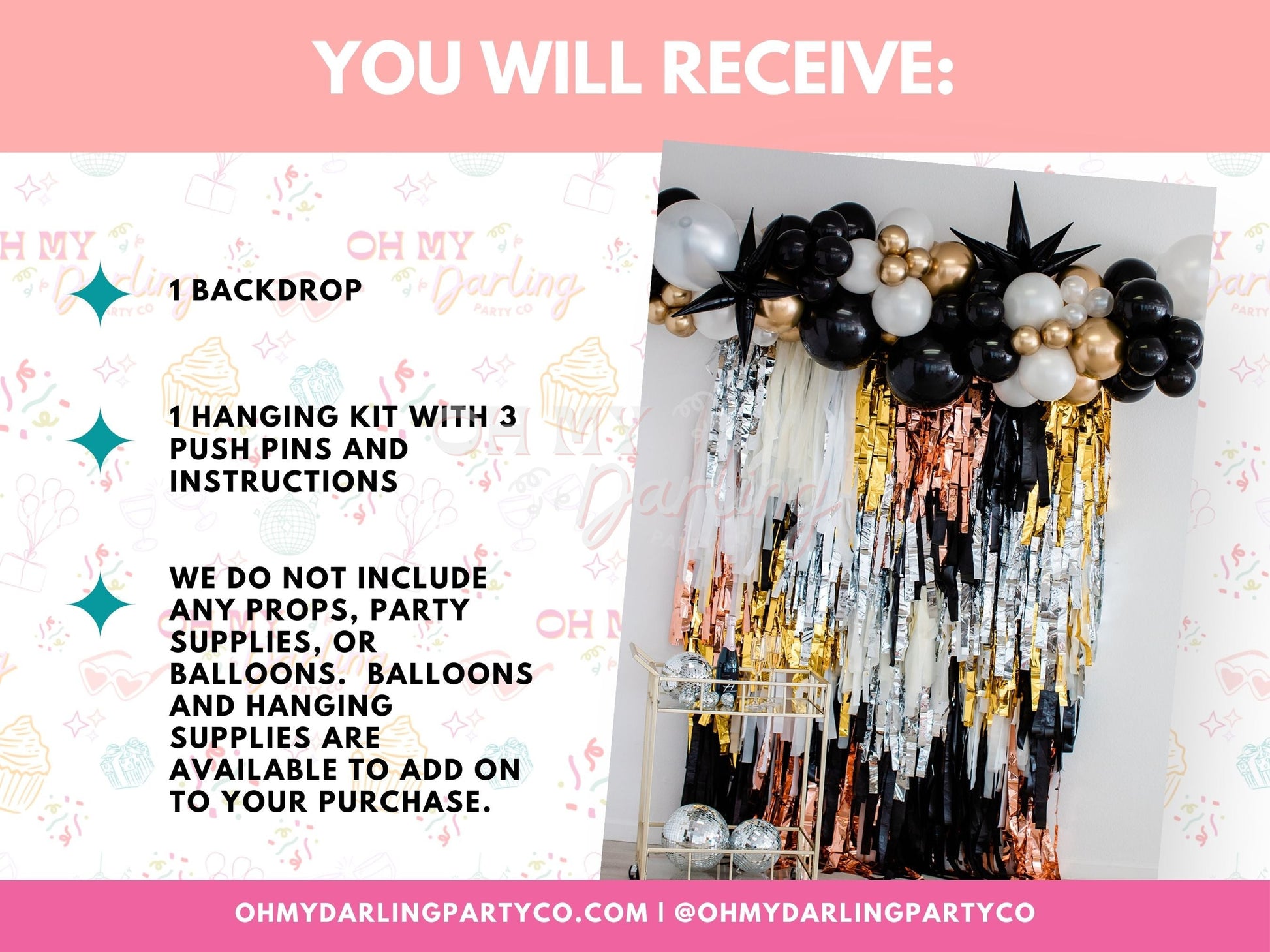 Pop Fizz Clink Backdrop-Fringe Backdrop-Party Decor-Oh My Darling Party Co-Oh My Darling Party Co-& Black with Rose Gold, 1st birthday decor, baby shower decor, bachelorette, bachelorette backdro, bachelorette party, backdrops for party, balloon garland, balloon garlands, best sellers, birthday decor, birthday party, black, black backdrops, boho nursery, boho party decor, boho tassel garland, bridal, bridal party, bridal shower, bridal shower decor, christmas, Christmas 22, cochella party decor, colorful ba