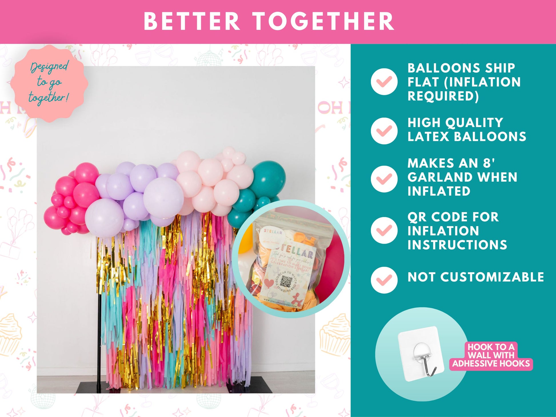 Pop Star Balloon Kit-Fringe Backdrop-Party Decor-Balloon Kits-Oh My Darling Party Co-balloon garlands, balloons, easter, easter fringe, girl party, girls day, Girls Trip, party backdrops, pastel, pink and purple, pop star, spring, teal, trolls, trolls birthday, unicorns, unicorns party