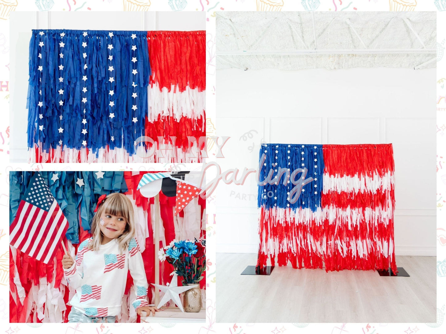 Ready To Ship: Home of The Brave American Flag Backdrop-Fringe Backdrop-Party Decor-Ready To Ship-Oh My Darling Party Co-america, American Flag, americana, backdrops for party, balloon garlands, birthday boy, BLUE BACKDROP, BLUE BACKDROPS, boy party, default, fourth of july, fringe garland, Fringe Streamers, gn party, Independence Day, made in the usa, OMDPC, party backdrops, Patriotic, red, RED BACKDROP, red white and blue, red white blue, Royal Blue, RTS - 60, super hero, superhero, tassels, ULTRA, usa, W