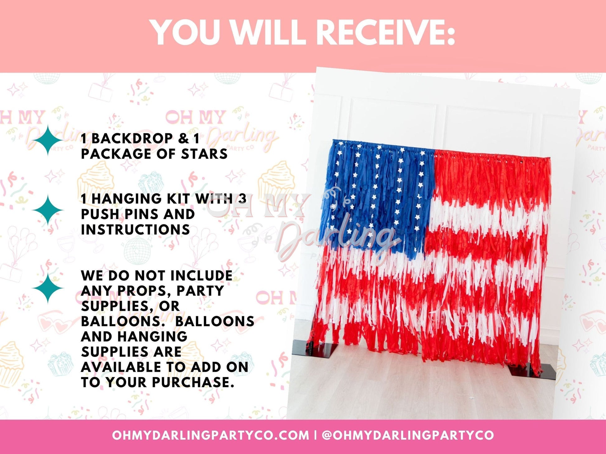 Ready To Ship: Home of The Brave American Flag Backdrop-Fringe Backdrop-Party Decor-Ready To Ship-Oh My Darling Party Co-america, American Flag, americana, backdrops for party, balloon garlands, birthday boy, BLUE BACKDROP, BLUE BACKDROPS, boy party, default, fourth of july, fringe garland, Fringe Streamers, gn party, Independence Day, made in the usa, OMDPC, party backdrops, Patriotic, red, RED BACKDROP, red white and blue, red white blue, Royal Blue, RTS - 60, super hero, superhero, tassels, ULTRA, usa, W