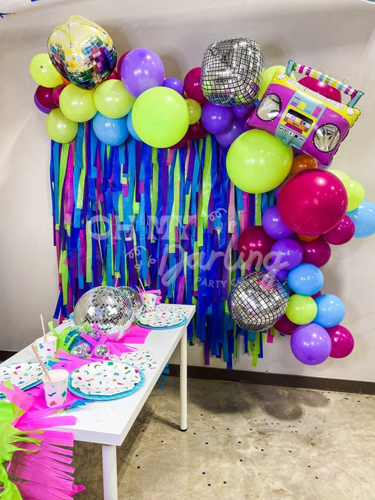 Ready to Ship: 90's Baby Backdrop-Fringe Backdrop-Party Decor-Ready To Ship-Oh My Darling Party Co-90s, 90s bachelorette, 90s bachelorette party, 90s birthday party, Amethyst, bach to the 90s, backdrops for party, balloon garlands, Bermuda, boy party, bright rainbow, Candy Pink, decades, default, fringe garland, Fringe Streamers, gn party, Lime, neon rainbows, OMDPC, party animal, party animals, party backdrops, rainbows, ready to ship, retro, retro plates, RTS - 70, sale, tassels