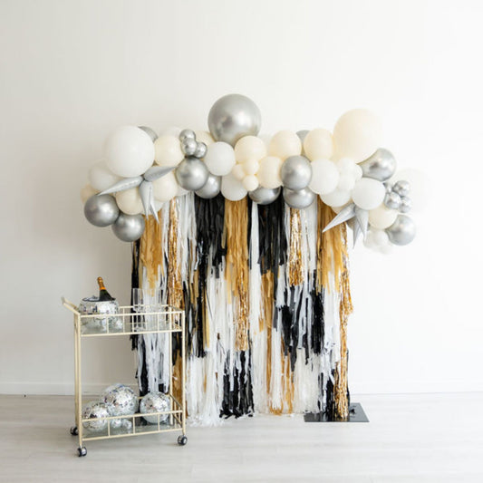 Ready to Ship: Celebrate Good Times Fringe Backdrop-Fringe Backdrop-Party Decor-Ready To Ship-Oh My Darling Party Co-60th birthday, backdrops for party, balloon garlands, black, black and silver party, black and white, black backdrops, boy party, cars, disco, fringe garland, Fringe Streamers, gold, GOLD BACKDROP, graduation, graduation party, halloween, homecoming, matte silver, metalic silver, metallic gold, neutral, new years, new years decoration, new years eve decor, new years eve invite, new years part