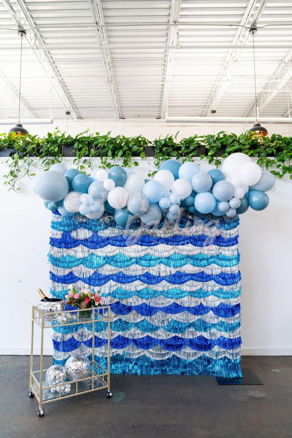 Ready to Ship: Making A Splash Backdrop-Fringe Backdrop-Party Decor-Oh My Darling Party Co-Oh My Darling Party Co-baby blue, backdrops for party, balloon garlands, beach, Beach Life Is The Best Life, birthday boy, birthday decorations, birthday girl, Birthday Party, blue, blue and silver party decor, blue baby shower, BLUE BACKDROP, BLUE BACKDROPS, blue party, boy birthday, dusty blue, fringe garland, Fringe Streamers, gender neutral birthday, girl birthday, happy birthday, happy birthday collection, light 