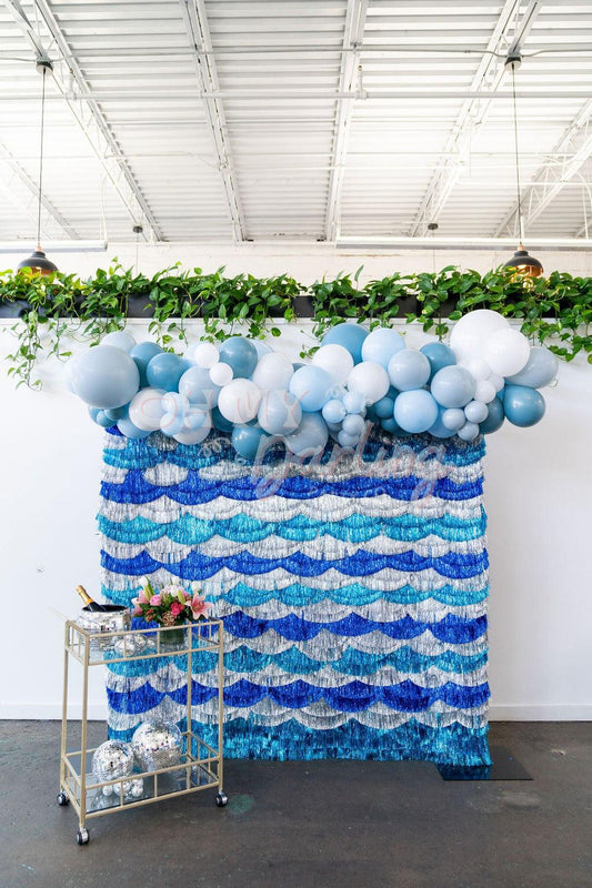 Ready to Ship: Making A Splash Backdrop-Fringe Backdrop-Party Decor-Oh My Darling Party Co-Oh My Darling Party Co-baby blue, backdrops for party, balloon garlands, beach, Beach Life Is The Best Life, birthday boy, birthday decorations, birthday girl, Birthday Party, blue, blue and silver party decor, blue baby shower, BLUE BACKDROP, BLUE BACKDROPS, blue party, boy birthday, dusty blue, fringe garland, Fringe Streamers, gender neutral birthday, girl birthday, happy birthday, happy birthday collection, light 