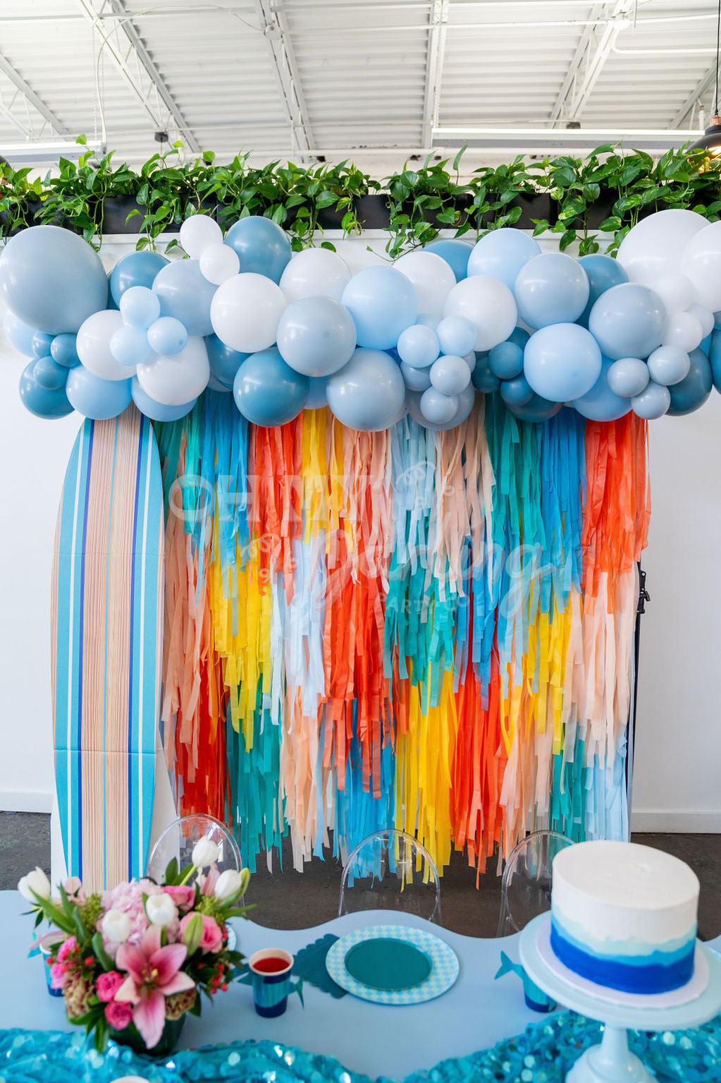 Ready to Ship: Surf's Up Backdrop-Fringe Backdrop-Party Decor-Oh My Darling Party Co-Oh My Darling Party Co-baby blue, backdrops for party, balloon garlands, birthday boy, blue, BLUE BACKDROP, BLUE BACKDROPS, blue party, boy baby shower, boy birthday, boy party, boy shower, boys birthday, default, fringe backdrop, fringe decor, fringe garland, Fringe Streamers, GREEN BACKDROP, light blue, OMDPC, orange, ORANGE BACKDROP, oranges, party backdrops, party supplies, peach, peachy, retro, sale, summer, summer soi