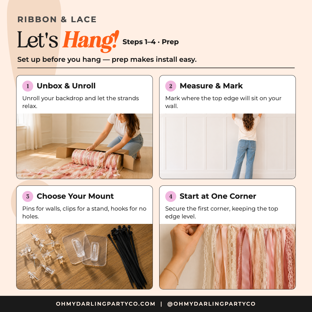 How to hang the Ribbon & Lace Backdrop by Oh My Darling Party Co