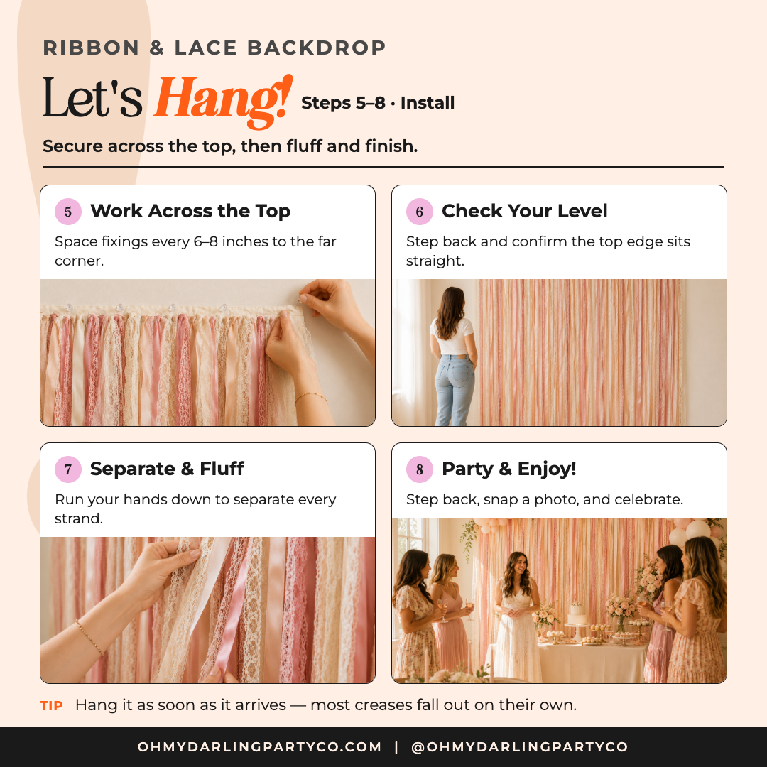 How to hang the Ribbon & Lace Backdrop by Oh My Darling Party Co