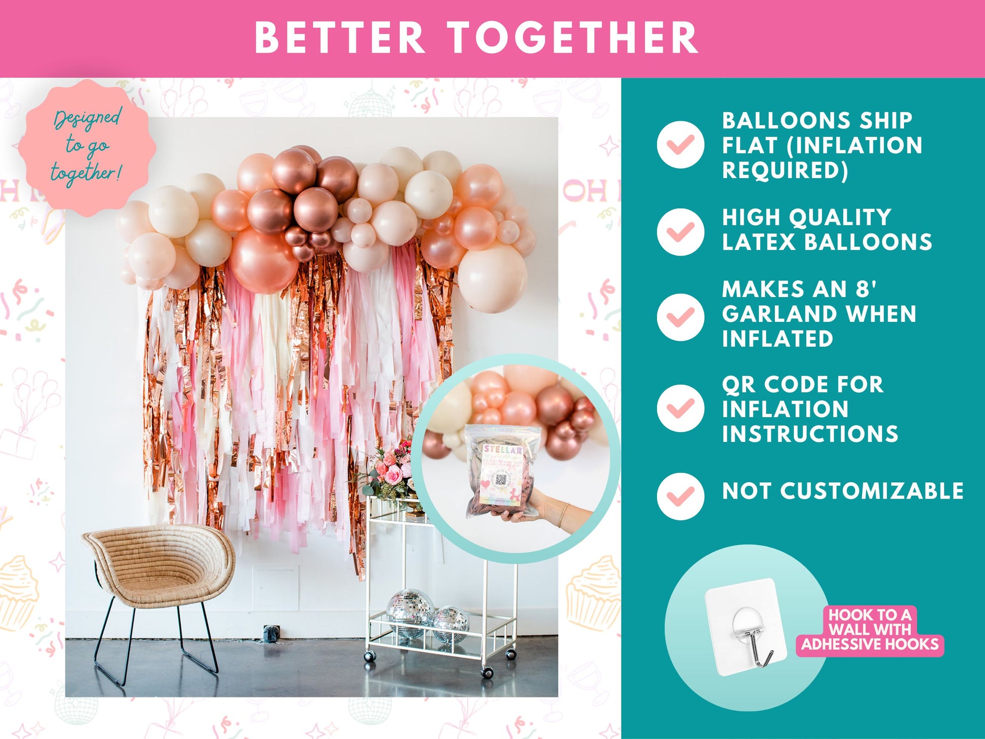 Rose Gold Balloon Kit-Fringe Backdrop-Party Decor-Balloon Kits-Oh My Darling Party Co-baby pink, balloons, candy pink, Pink, pink baby shower, PINK BACKDROP, rose gold, rose gold bachelorette, standard