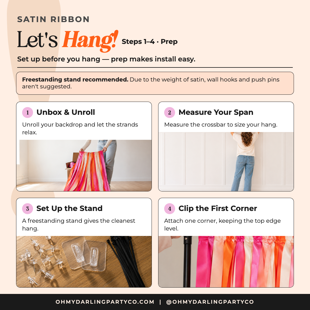 How to hang the Satin Ribbon Backdrop by Oh My Darling Party Co