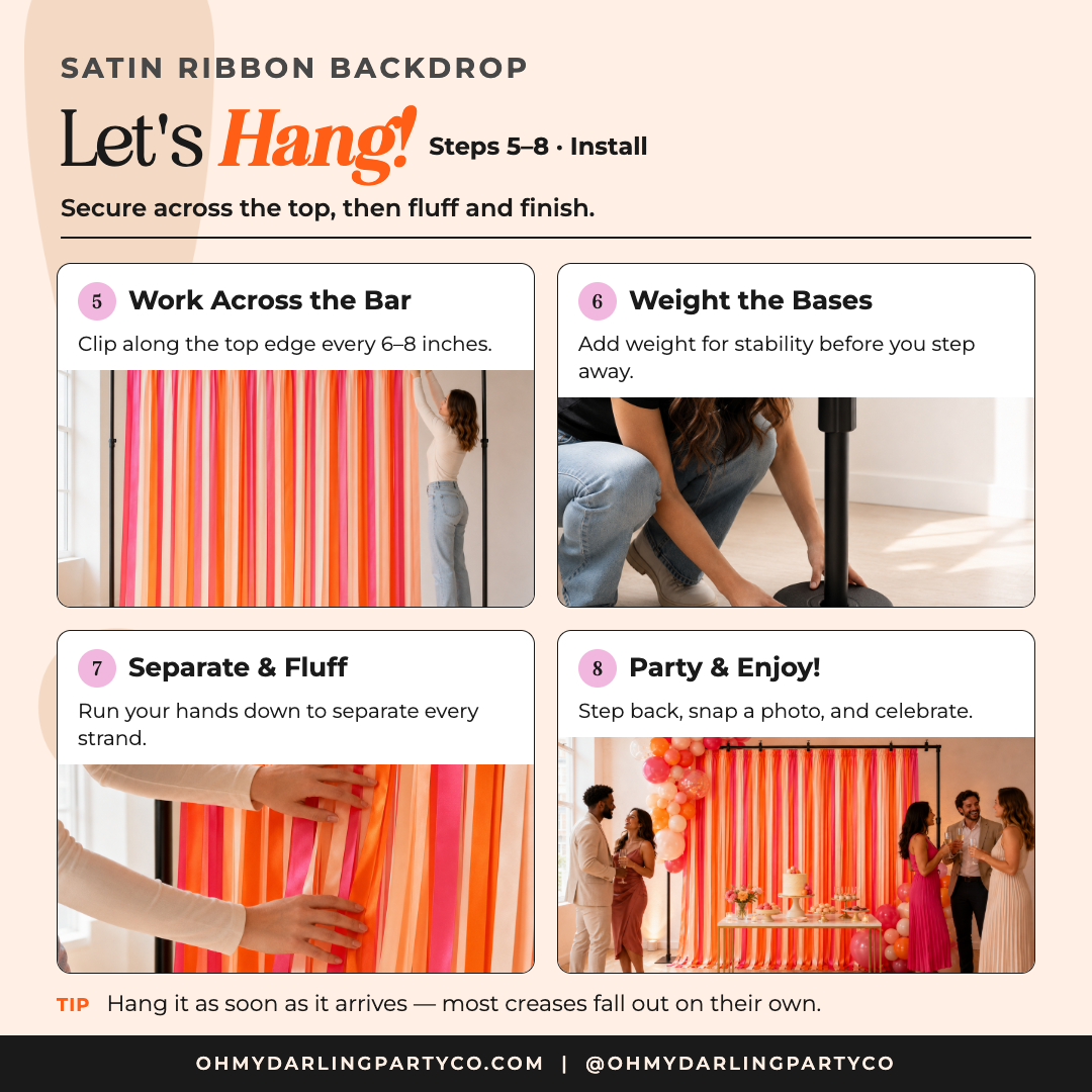 How to hang the Satin Ribbon Backdrop by Oh My Darling Party Co